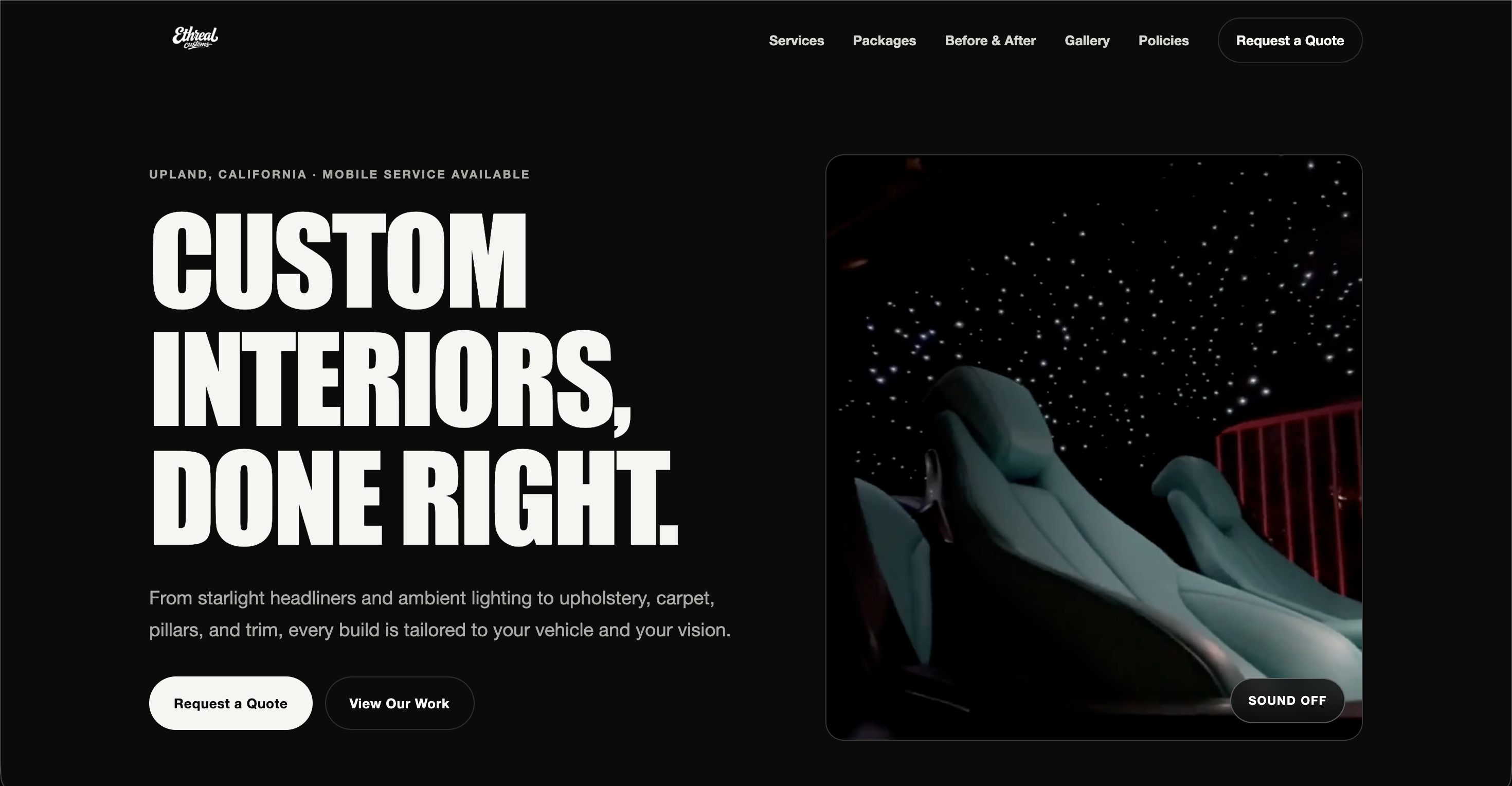 Ethreal Customs automotive interior website preview